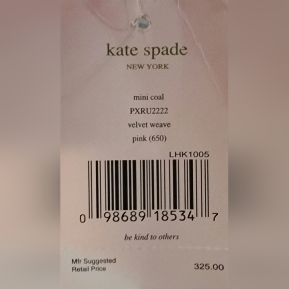 Kate Spade Mini Coal Pink Velvet Weave Purse Handbag PXRU2222 - Picture 9 of 10
